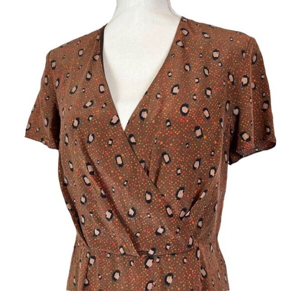 Slate & Willow Silk Rust Leopard Print Mini Dress Tiered Layers Women's Size 10 - Picture 3 of 13